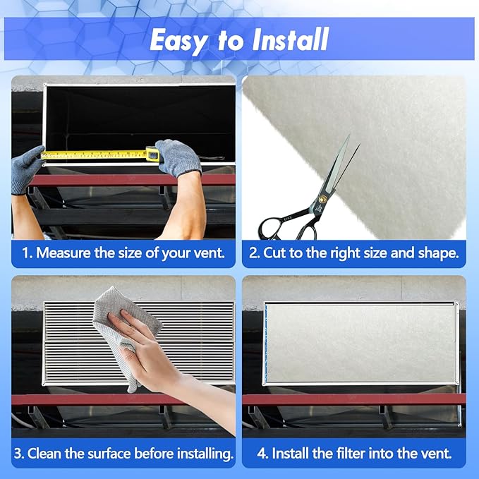 Air Vent Filters Kit, 20"X140" Cut to Size Air Filter Material, MERV 8 Electrostatic Air Filter, Vent Filters for Home Floor, Rv Ac Vent, Ceiling, Refrigeration, HVAC Furnace Vent, Etc