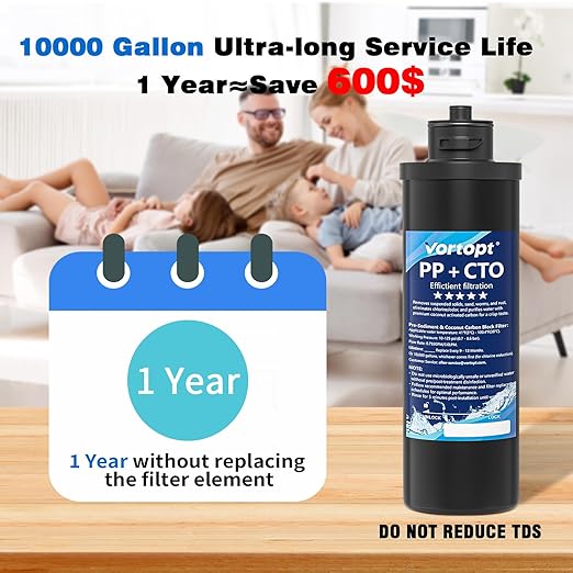 Vortopt Q1 Under Sink Water Filter System,Reduces Chlorine,Lead,Bad Taste & Odor,Under Counter Water Filter Direct Connect to Kitchen Faucets,NSF/ANSI 372/42 Certified,1 Year.