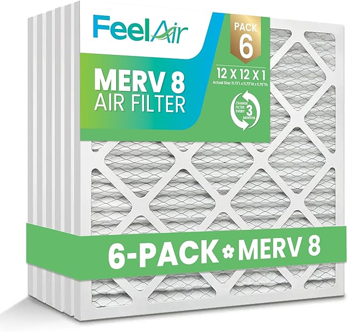 12x12x1 Air Filter, MERV 8, 6 Pack – Premium Pleated HVAC & Furnace Filter, Electrostatic AC Filter Replacement (Actual Size: 11.75" x 11.75" x 0.75")
