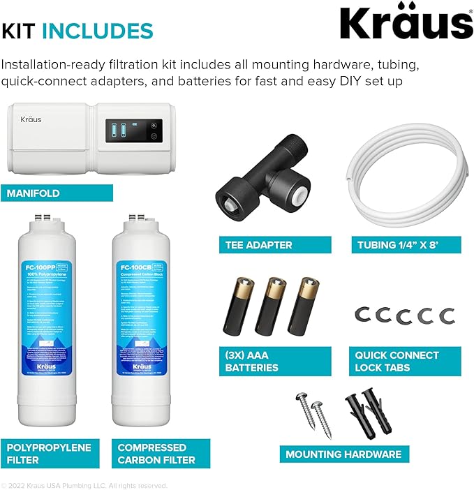 KRAUS Purita 2-Stage Carbon Block Under-Sink Water Filtration System with Digital Display Monitor, FS-1000, White