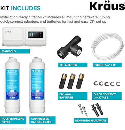 KRAUS Purita 2-Stage Carbon Block Under-Sink Water Filtration System with Digital Display Monitor, FS-1000, White