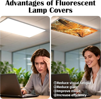 4 Pcs Fluorescent Light Covers - Classroom, Office 4 x 2 Feet Flame Retardant Magnetic Covers for Ceiling Lights Filters (Autumn & Sunset)