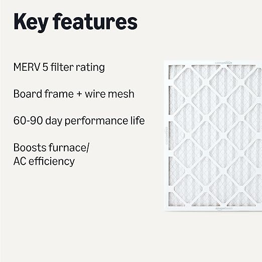 Amazon Basics MERV 5 AC Furnace Air Filter, Cardboard, 20x25x1 Inches, Pack of 6 (Actual Size: 19.75" x 24.75" x 0.75")