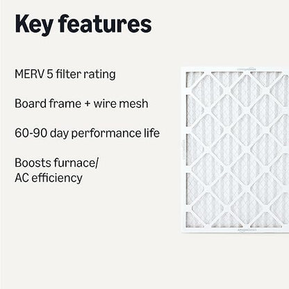 Amazon Basics MERV 5 AC Furnace Air Filter, Cardboard, 20x25x1 Inches, Pack of 6 (Actual Size: 19.75" x 24.75" x 0.75")