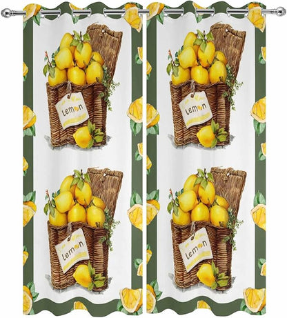 Lemon Outdoor Curtains for Patio Lemons in Baskets Summer Tropical Plants Green Waterproof Outside Curtains with Grommet Top Weatherproof Curtain for Cabana Pergola Gazebo, 2 Pack, 54" W x 84" L