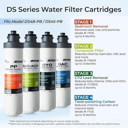 iSpring Bottleless Water Dispenser with 4-Stage Filtration, SGS-Tested 99% of Lead Removal, Water Cooler Dispenser - Hot, Cold, Room Temp, Self Cleaning, Stainless Steel, Silver, Model: DS4S-PB