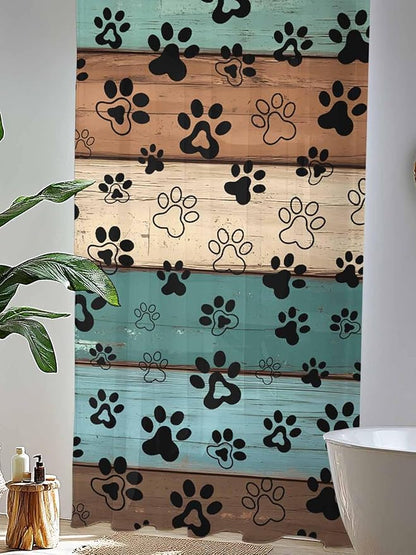 Sheer Curtains 96 Inches Long, Green Brown Paw Print Semi Sheer Curtains Light Filtering Window Treatment, Vintage Farmhouse Country Wooden Grain Privacy Voile Drapes for Living Room 52x96 Inch