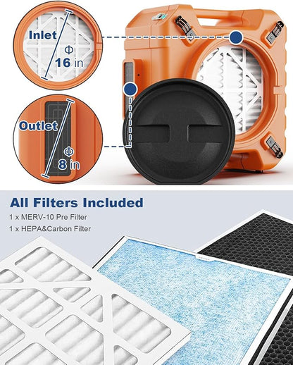 ALORAIR Air Scrubber | UV-C Light | Professional 3-Stage Filtration Negative Machine Air Purifier | HEPA Scrubber up to 750 CFM | Water Damage Restoration for Air Cleaner | PureAiro HEPA Pro 970