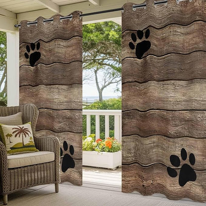 Wood Grain Outdoor Curtains for Patio Claws Animals Wooden Brown Vintage Waterproof Outside Curtains with Grommet Top Weatherproof Curtain for Cabana Pergola Gazebo, 1 Panel, 54" W x 108" L