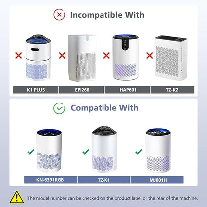 3 Pack TZ-K1 Replacement Filter Compatible with FreAire KN6391, Compatible with ToLife TZ-K1, Compatible with VOOPNU DH-JH12, for MK-01 MK-06, MJ012H, 3-in-1 Filter Replacement for Smoke Pollen, White