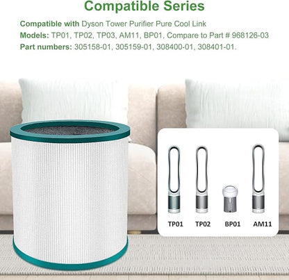 TP01 TP02 Replacement Filter 4 Pack Compatible with Dyson Pure Cool Link TP01, TP02, TP03, BP01, AM11 Tower, 360° True Filter, Compare to Part # 968126-03