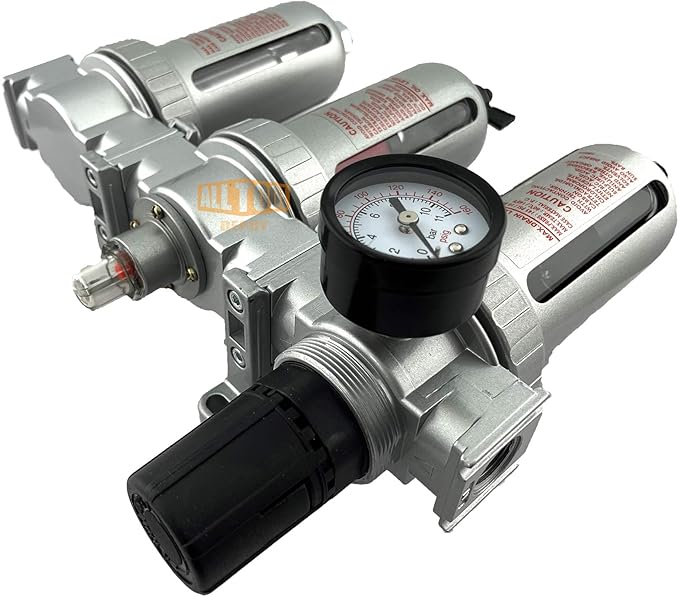 3/8" NPT MID FLOW Filter Regulator Coalescing Desiccant Dryer System For Compressed Air Lines, Poly Bowls, Great For Paint Spray And Plasma Cutter (AUTO DRAIN)