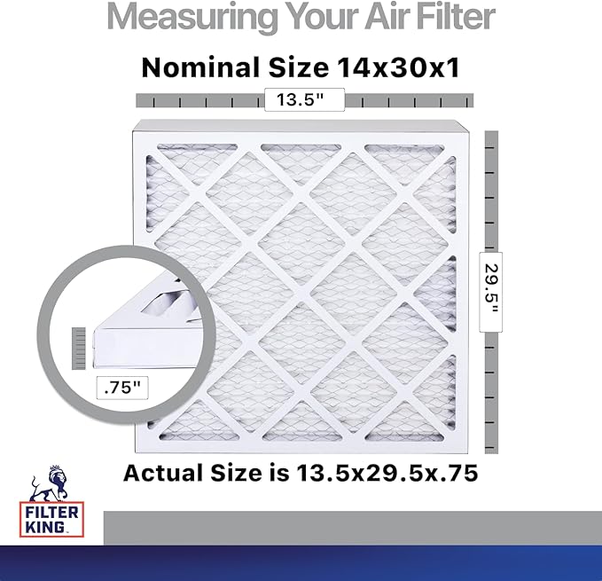 Filter King 14x30x1 Air Filter | 4-PACK | Carbon MERV 8 HVAC Pleated A/C Furnace Filters | MADE IN USA | Actual Size: 13.5 x 29.5 x .75"