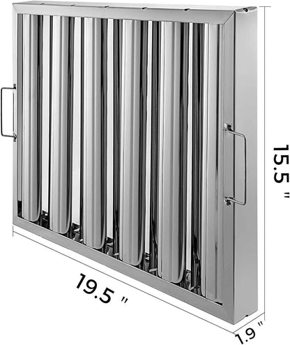 VBENLEM Pack of 6 Hood Filters 19.5W x 15.5H Inch, 430 Stainless Steel 5 Grooves Commercial Hood Filters, Range Hood Filter for Grease Rated Commercial Kitchen Exhaust Hoods