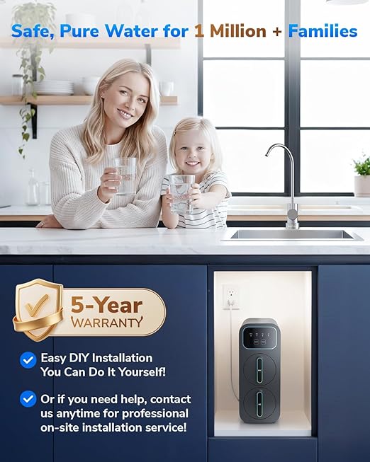 E6 600GPD Compact Space-Saving Under Sink RO Water Filter, Reverse Osmosis, 9 Stage Tankless RO Water Filtration System 600 GPD Fast Flow, High Pure to Drain RO Filter Water Purification