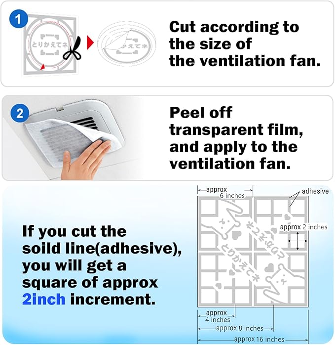Easy Apply Dust Filter for Ventilation Fan, Peel & Stick, Self-Adhesive, FILTAN, Made in Japan, 3pcs