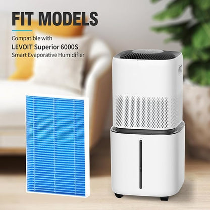 DerBlue 12pcs Wick Replacement Filter and 6pcsTop Fill Humidifier Replacement Filters Compatible with Superior 6000S Smart Evaporative Humidifier,high efficiency filter can last more than 6 months
