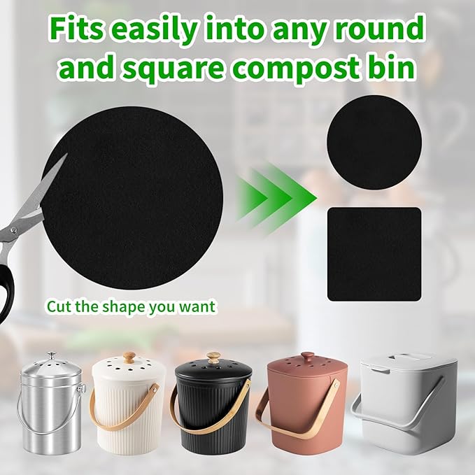 Charcoal Filters for Kitchen Compost Bin, 6 Pcs Compost Filters for Countertop Bin, 6.5 Inch Charcoal Filters for Compost Bucket, Activated Carbon Replacement Filters for Home Bucket Refill, Round
