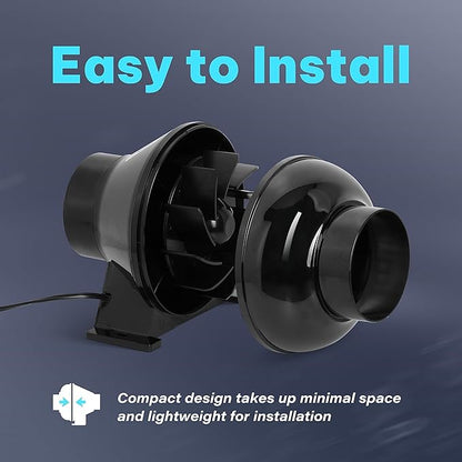 iPower 4 Inch Upgrade Inline Duct Ventilation Fan with 8 Feet Ducting, 195 CFM Exhaust Blower for Grow Tent and Basements, 2 Clamps Included, Black