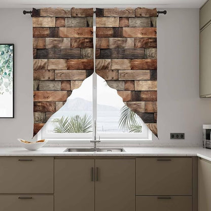 Western Barn Door Swag Valances for Windows, Vintage Farmhouses Wooden Door Brown Rod Pocket Kitchen Curtains Valance, Kitchen Window Curtains Swag for Cafe Bathroom Living Room, 2 Panels, 36x45 inch