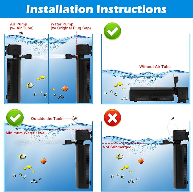 Aquarium U-V Filter 290GPH w/ Scientific Timer for 40-150 Gallon Fish Turtle Tank Internal Filter Bio Sponge Submersible Power Pump w/ Aeration Deodorization Saltwater Freshwater Green Clean Machine