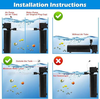 Aquarium U-V Filter 290GPH w/ Scientific Timer for 40-150 Gallon Fish Turtle Tank Internal Filter Bio Sponge Submersible Power Pump w/ Aeration Deodorization Saltwater Freshwater Green Clean Machine