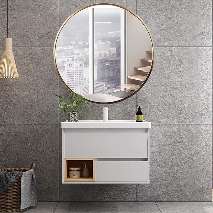 Round LED Bathroom Mirror Demister Pad IP44 Vanity Large Mirror Cold Light Dressing Wall Mirror (Color : Cold Light Size : 60cm) (Gold 80cm)