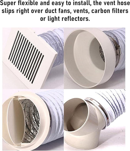Aluminum Foil Ducting and PVC Dryer Vent Hose with 7 Inch Diameter and 6.56 Foot Length, Flexible HVAC Ventilation Duct with Spiral Steel Wire Support for Kitchens and Greenhouses