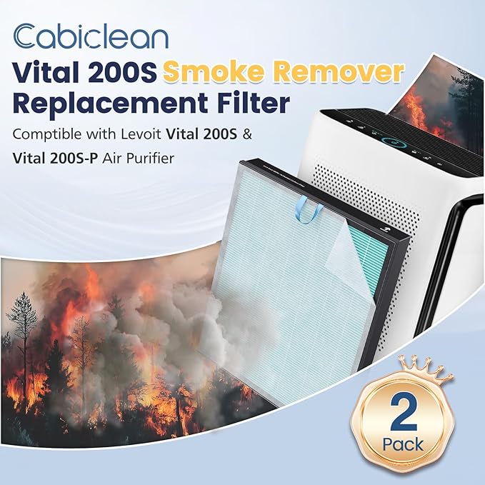 Vital 200S-P Smoke Remover Replacement Filter for LEVOIT Vital 200S Vital 200S-P Air Purifier,V-ital 200S-RF-SR (LRF-V201-BUS), Blue, 2 Pack