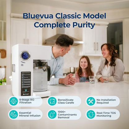 Bluevua RO100ROPOT Reverse Osmosis System Countertop Water Filter, 5 Stage Purification, Counter RO Filtration, 2:1 Pure to Drain, Purified Tap Water, Portable Water Purifier for Home