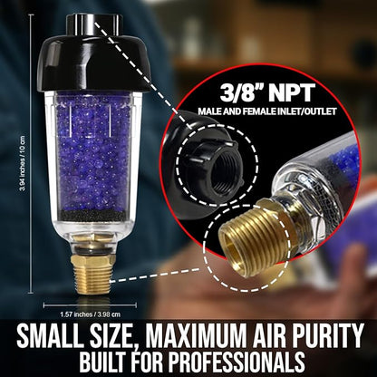 LEMATEC Compressed Air Dryer with Desiccant Filter System - Removes Oil, Water & Moisture for Pneumatic Tools, HVLP Paint Spray Guns - 150 PSI, 22 CFM Flow Rate - 3/8"