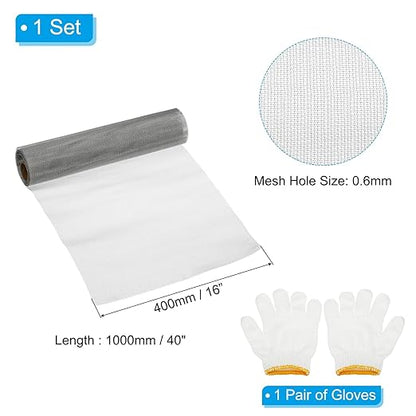 PATIKIL 40" L x 16" W Woven Wire Mesh, 30 Mesh 304 Stainless Steel Air Vent Filter Screen with Gloves for Window Security Vent Cover Filtration Animals Fence