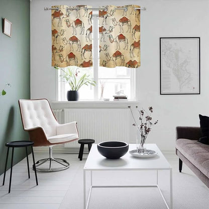 2 Panel Kitchen Cafe Curtains, Desert Sand Camel Sunlight Filtering Nature Air Through, Home Decor Window Covering Tier Curtains for Living Room 55W x 39L inch Summer Tropical Animals Vintage Beige