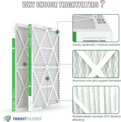 20x24x1 Air Filter 4 Pack, MERV 8 Pleated Dust Defense Air Filters Replacement Air Conditioner HVAC AC Furnace Filter, Durable and Lightweight