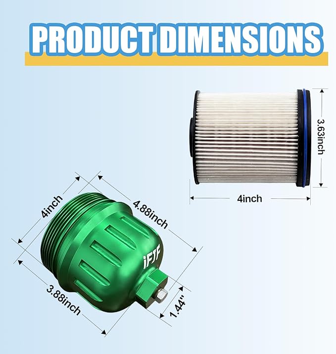 iFJF TP1015 Fuel Filter and 134001 Housing Cap Replacement for Duramax 6.6L 2017-2020 Chevy Silverado/GMC Sierra 2500HD 3500HD L5P Diesel Engine (Green)