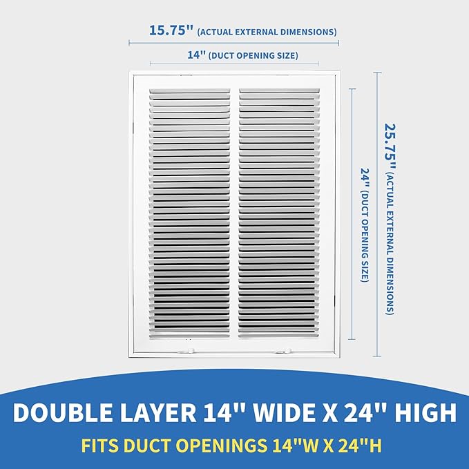 14 x 24 Return Air Grille [Duct Opening Size],Return Air Vent Cover for Wall Or Ceiling,Steel Return Air Filter Grilles Removable Face/Door for 1 Inch Filters (14"W x 24"H [Duct Opening])