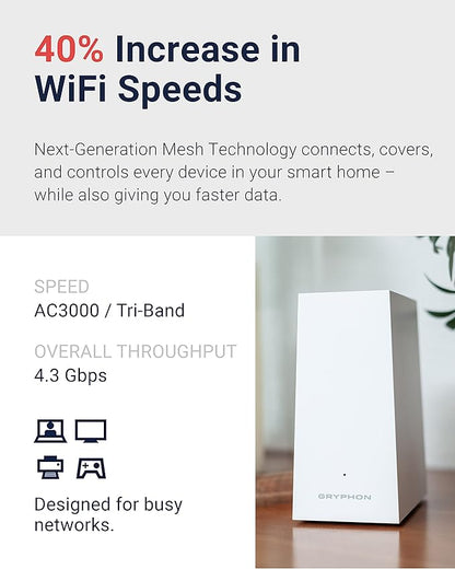 Gryphon AX – Ultra-Fast Mesh WiFi 6 Parental Control Router – Advanced Content Filters and Next-Gen Firewall - 4.3 Gbps Across 3,000 sq. ft. per Router for Multi-Device Households