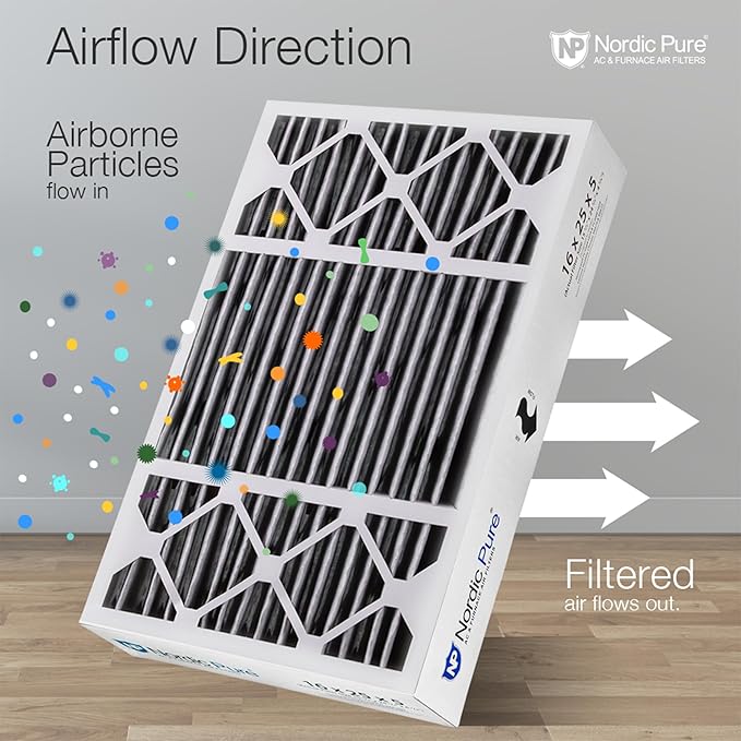 Nordic Pure 16x25x5 (15_3/4 x 24_3/4 x 4_3/8) Honeywell Replacement Air Filters MERV 12 Plus Carbon 2 Pack