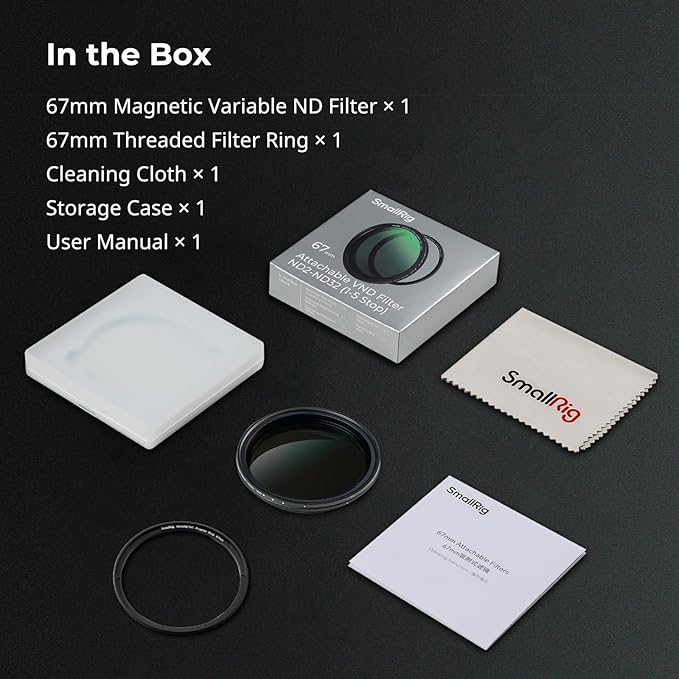 SmallRig 67mm Magnetic Variable ND Filter ND2-ND32 (1-5 Stops) + 67mm Threaded Filter Ring, No X Cross HD Optical Glass Waterproof Scratch Resistant Magnetic Adjustable Neutral Density Filter - 4581