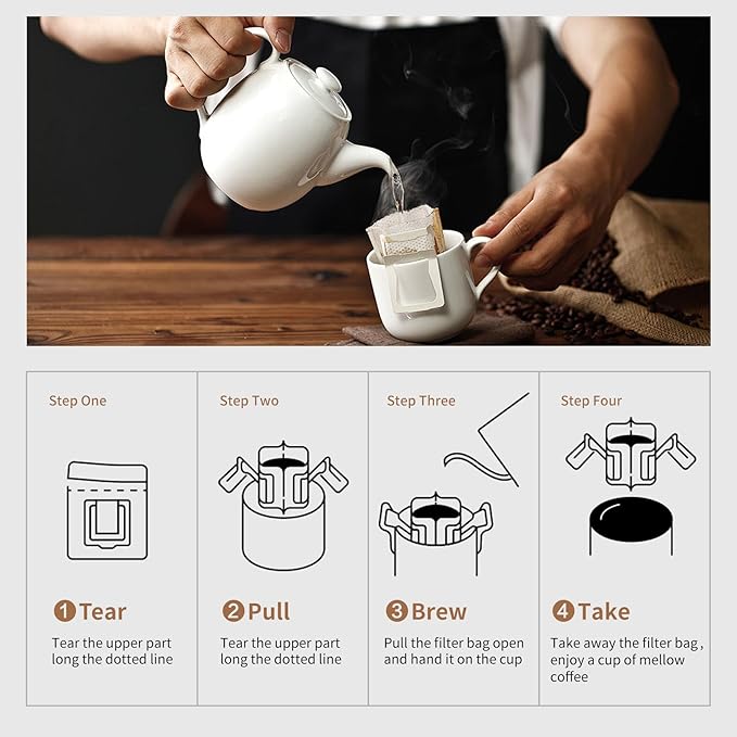 Hanging Ear Drip Coffee Bag Holder with 50-100Pcs Portable Coffee Filter Paper Bag, Coffee Drip Bag Chair Stand, Portable Coffee Filter Paper Bag, for Easy Pour Over (Stand + 50 Bags)