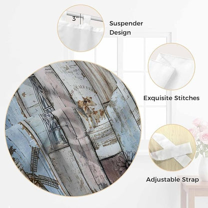 Blue Grey Wooden Bedroom Curtains 63 Inch Length, Window Curtains Tab Top, Farmhouse Barn Sunflowers Retro Light Filtering Window Treatments Drapes 42"x63" 2 Panel