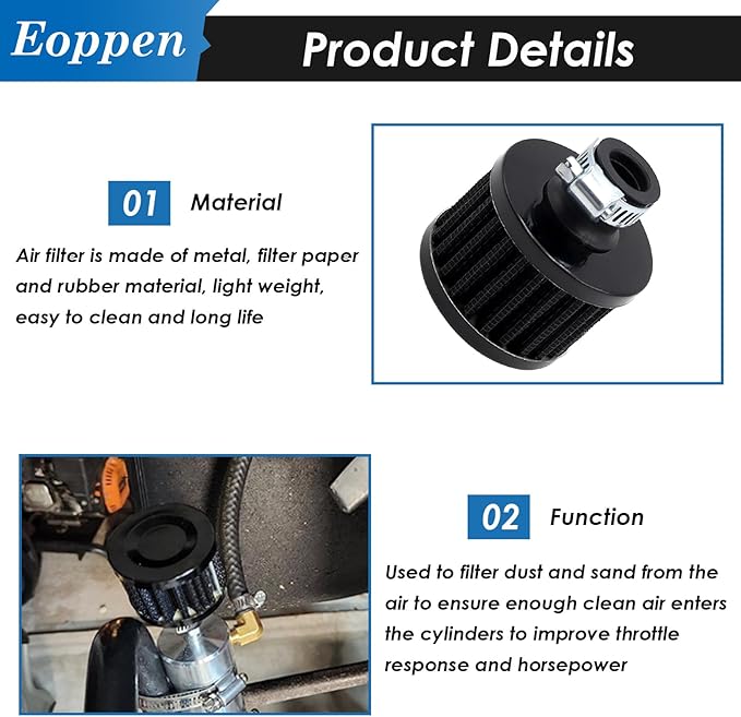 2Pcs 12mm Air Filter Mini Universal Vent Crankcase Cold Air Intake Breathe Filter for Car and Motorcycle (Black)