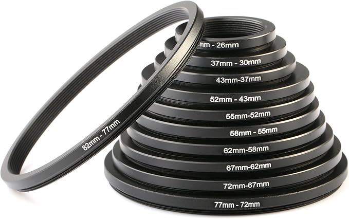 K&F CONCEPT 11 Pieces Metal Step Down Filter Adapter Rings Set, for Large Size Lens Add Small Size Filter 67-62mm 72-67mm 77-72mm 82-77mm for Camera Lens