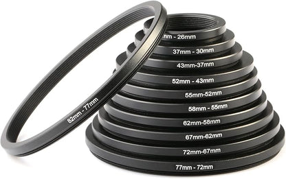 K&F CONCEPT 11 Pieces Metal Step Down Filter Adapter Rings Set, for Large Size Lens Add Small Size Filter 67-62mm 72-67mm 77-72mm 82-77mm for Camera Lens
