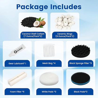 24 PCS Fx6 Canister Filter, Compatible with Fluval FX4/FX5/FX6 Aquarium Filters, Including Bio-Foam Block, Carbon Sponge Filter, Ceramic Ring, Mesh Bag