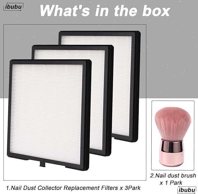 Nail Dust Collector Replacement Filters,3 Pack Nail Tech Dust Collector Filter Square for Electric Nail Dust Collector Machine Manicure Store