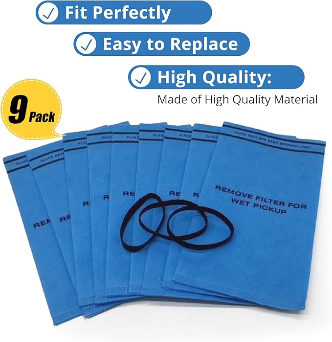Smilefil 9 Pack Wet Dry Vacuum Filter Bags Compatible with Stinger 2.5 to 5 Gallon WS0255VA, WORKSHOP WS01025F, Craftsman 9-38737, MultiFit VF2000, Select 2-1/2 to 5-Gallon Shop Vac Vacuums