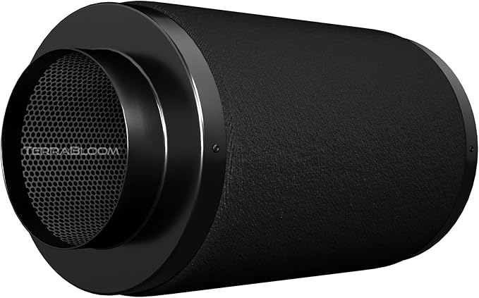 TerraBloom 6" Air Filter 16" Long, 46mm Thick Carbon Bed, Airflow up to 400 CFM. Premium Carbon Air Filtration From Odors, VOCs, Airborne Pollutants for Grow Tents, Homes, Commercial Applications.
