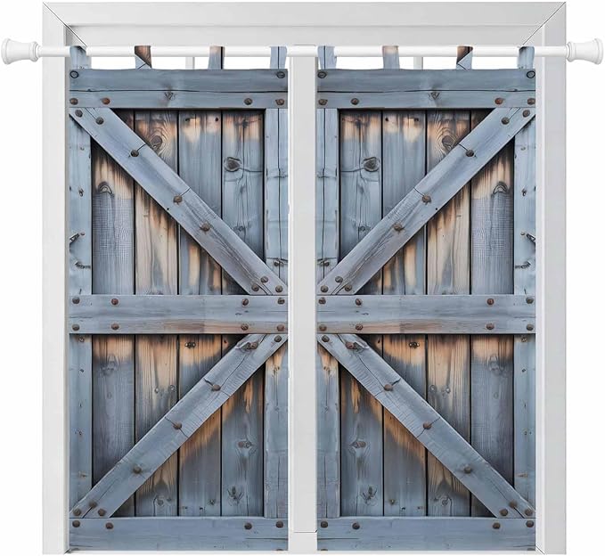 Farmhouse Wood Grain Bedroom Curtains 72 Inch Length, Window Curtains Tab Top, Vintage Country Barn Gate Textured Light Filtering Window Treatments Drapes 52"x72" 2 Panel