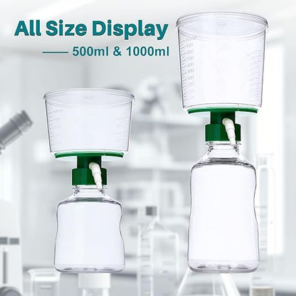 500ml Vacuum Filtration System, Disposable Sterile Vacuum Filter Units with CA Membrane, 0.22μm Pore Size, 90mm Diameter for Laboratory, Chemistry, Graduated, Individually Wrapped, Pack of 1
